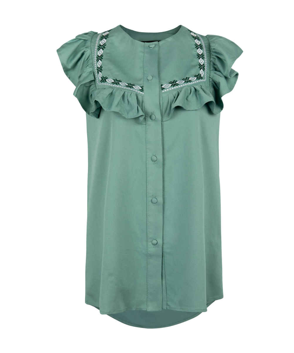 قميص نسائي قصير الأكمام مطرز موديل بورنوس