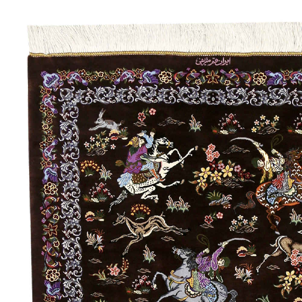 سجادة حرير إيرانية معقودة يدويًا، نموذج شكار