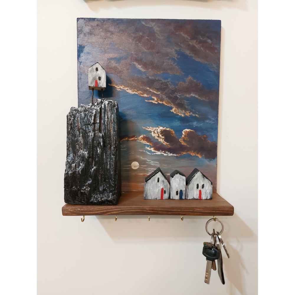 حامل مفاتيح جداري زخرفي بتصميم كوخ