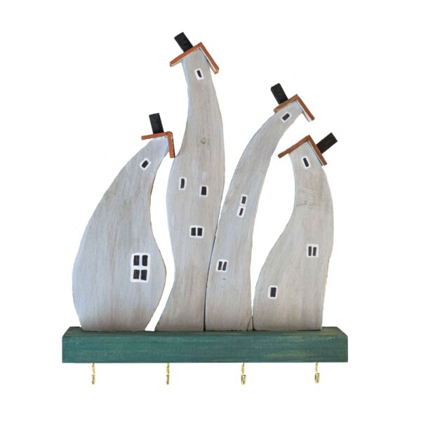 حامل مفاتيح جداري زخرفي ومصنوع يدويًا بتصميم كوخ