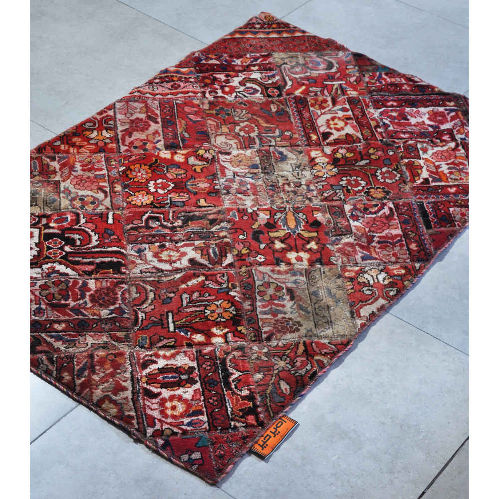 سجادة مرقعة إيرانية قديمة محبوكة يدويًا بنمط شلتيك