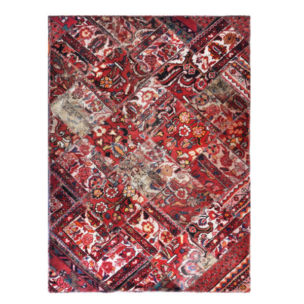 سجادة مرقعة إيرانية قديمة محبوكة يدويًا بنمط شلتيك