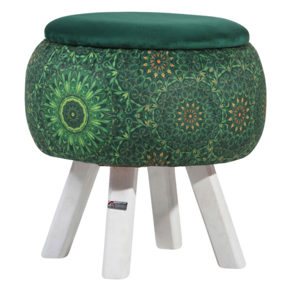 مقعد قدم دائري من المخمل بأرجل خشبية مستوحى من الفن الإيراني - أخضر بهادر