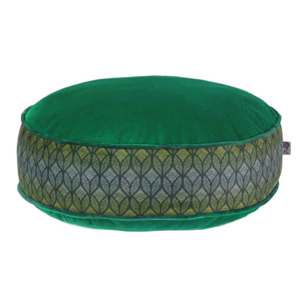 مقعد بوف مستدير كبير بأسلوب بوهيمي مصنوع من المخمل مستوحى من الفن الإيراني - أخضر ميلاني