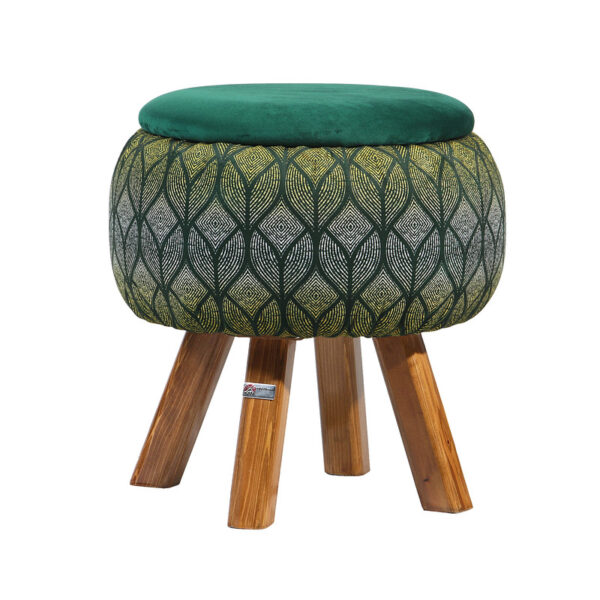 مقعد قدم دائري من المخمل بأرجل خشبية مستوحى من الفن الإيراني - أخضر نغمة