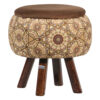 مقعد قدم دائري من المخمل بأرجل خشبية مستوحى من الفن الإيراني - بني رها