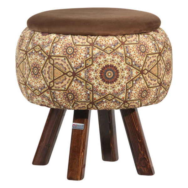 مقعد قدم دائري من المخمل بأرجل خشبية مستوحى من الفن الإيراني - بني رها