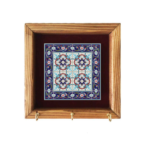 حامل مفاتيح جداري سيراميكي - بإطار خشبي وتصميم موديل هستي