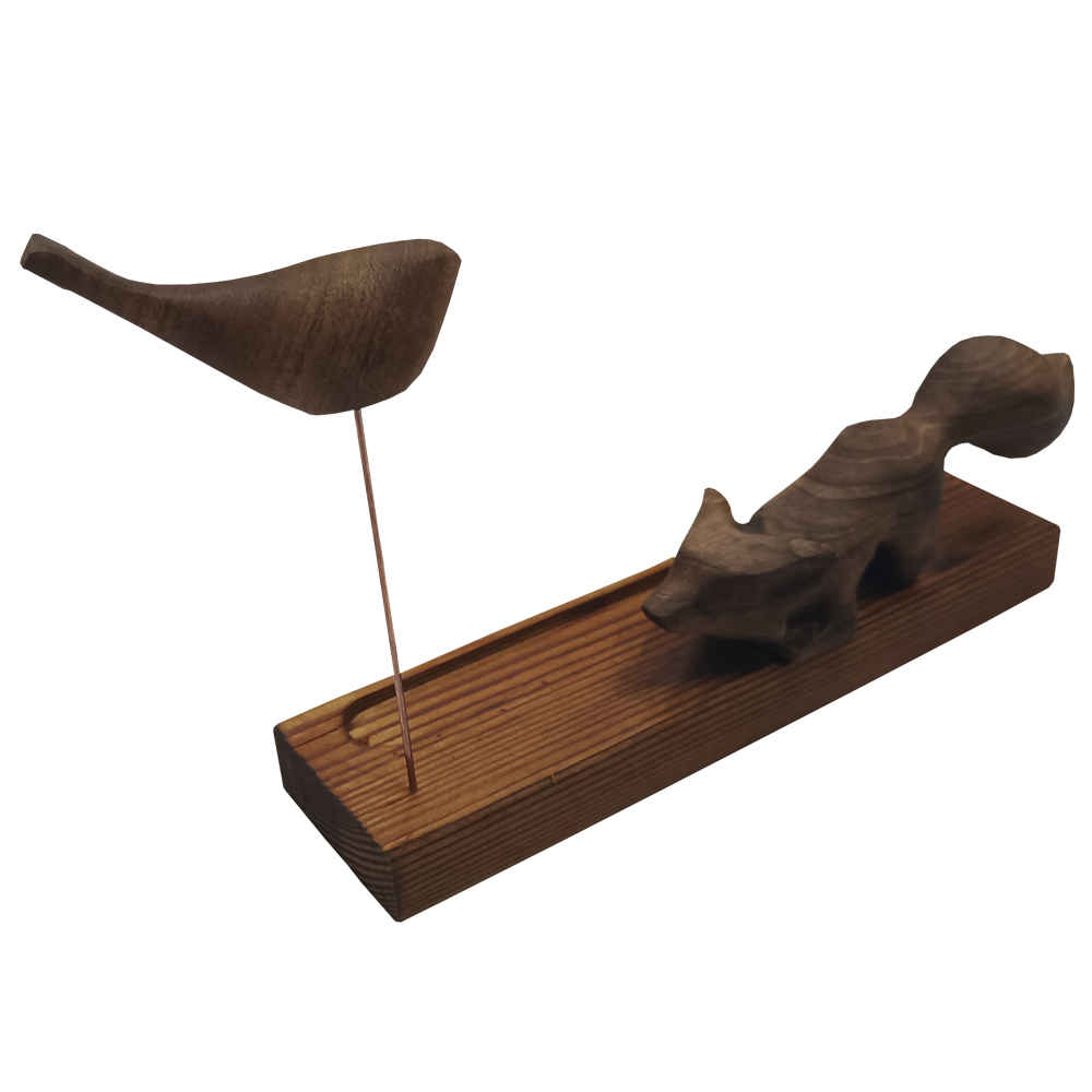 حامل بخور خشبي – موديل طائر وثعلب (مجموعة من 2)