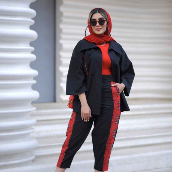 مجموعة مانتو إيراني مطرز مع بنطلون موديل دلبر