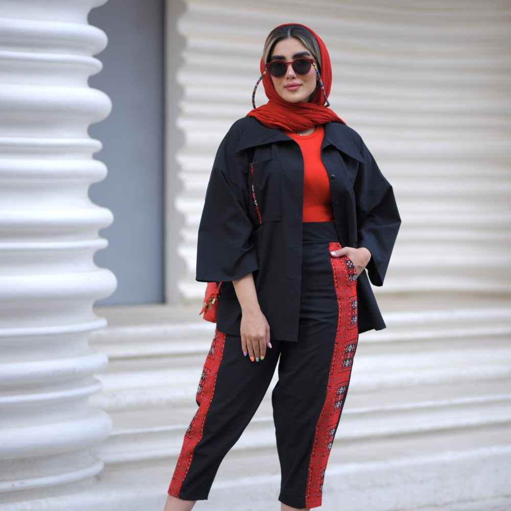 مجموعة مانتو إيراني مطرز مع بنطلون موديل دلبر