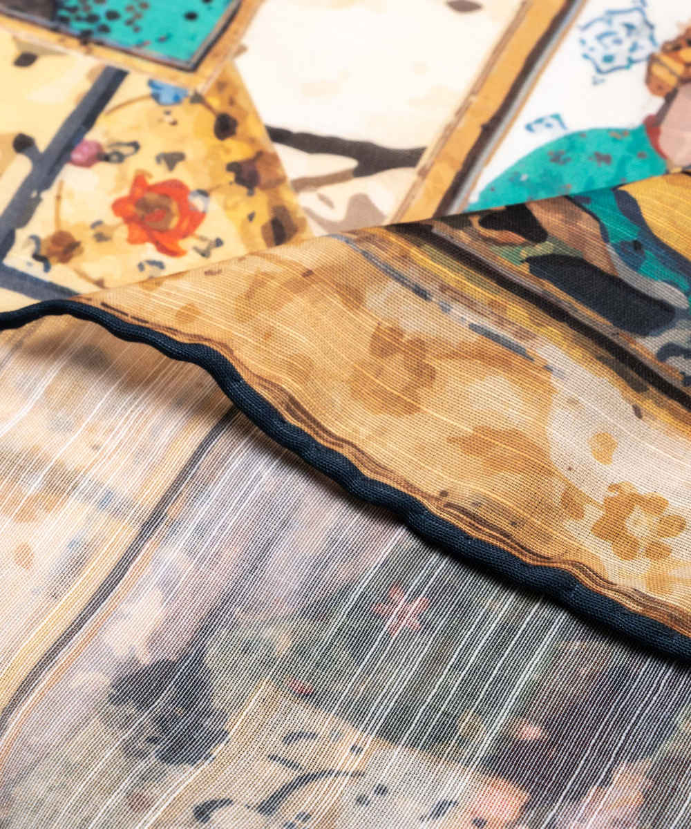 وشاح حرير للرقبة للنساء فخم وحيوي مربع خسرو وشيرين