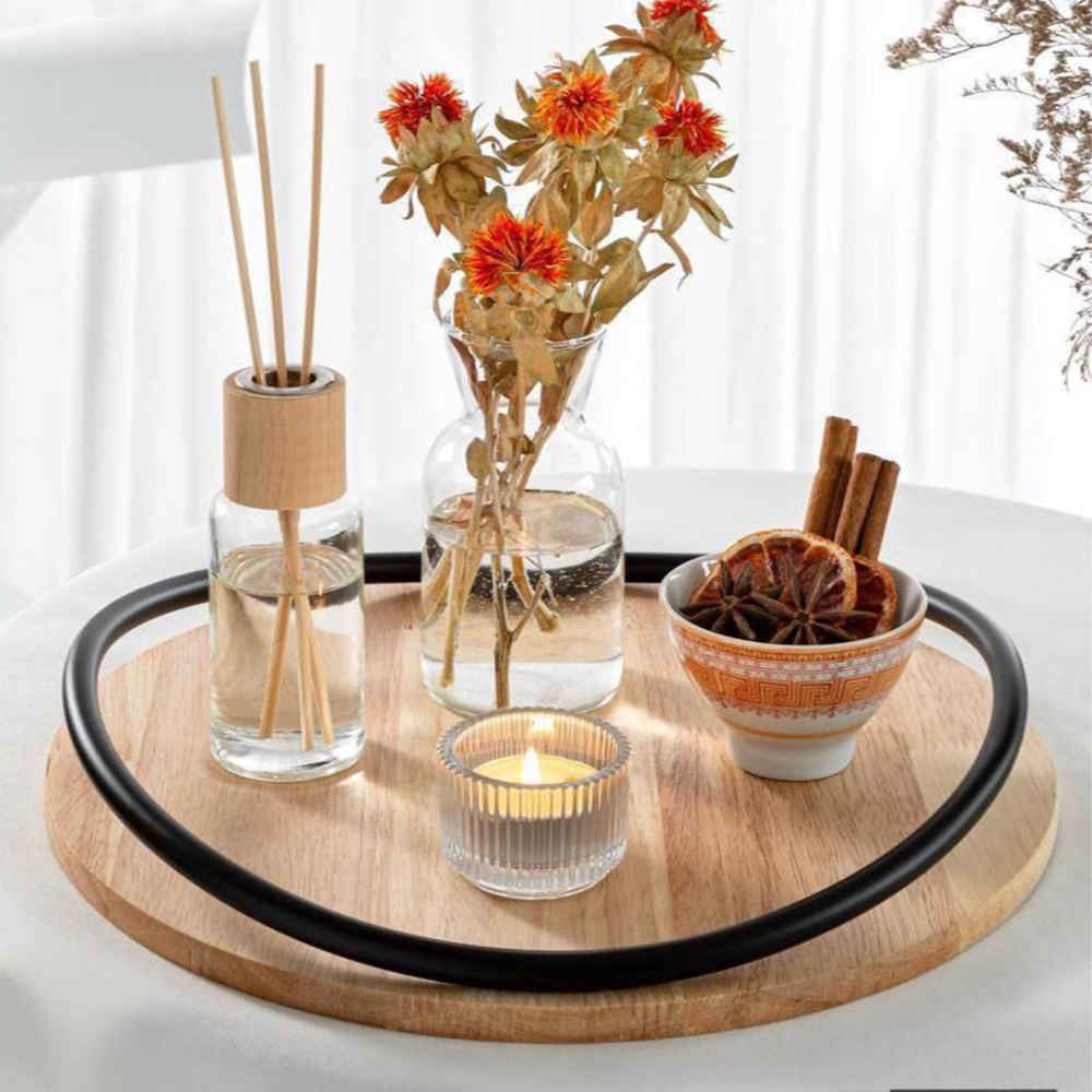 صينية خشبية دائرية – رائعة لتقديم الشاي أو الوجبات الخفيفة