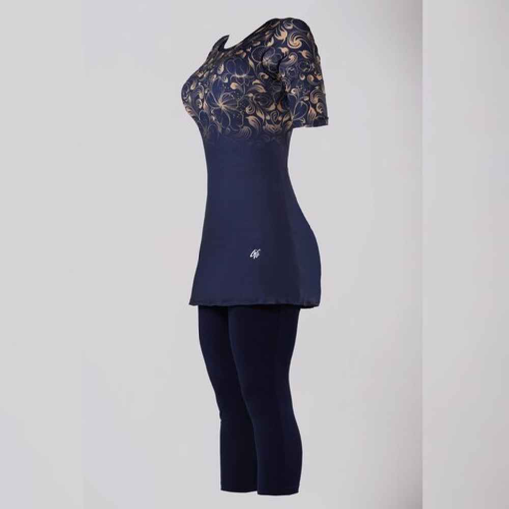 بدلة سباحة نسائية من قطعتين بأكمام قصيرة موديل فلورال