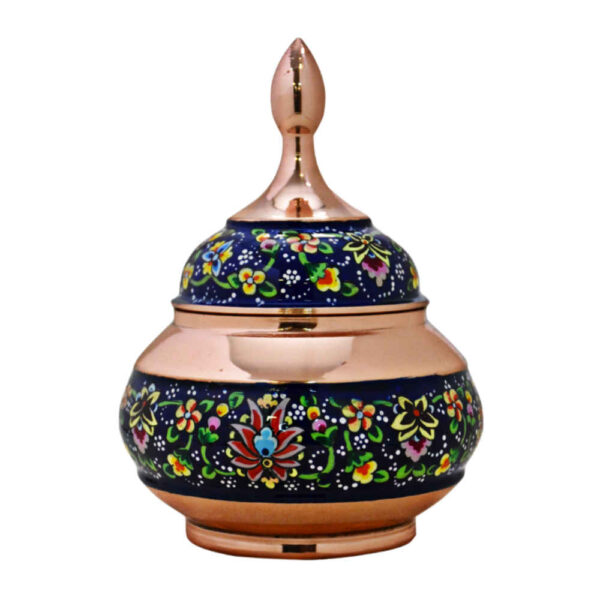 وعاء سكر إيراني نحاسي مصنوع يدويًا بغطاء - ميناكاري جهان