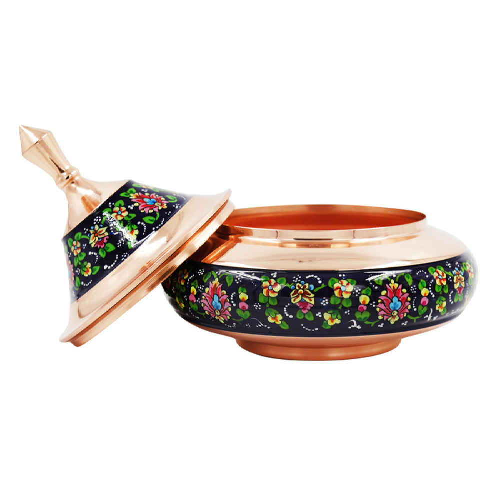 وعاء سكر إيراني نحاسي مصنوع يدويًا بغطاء – ميناكاري جيسو