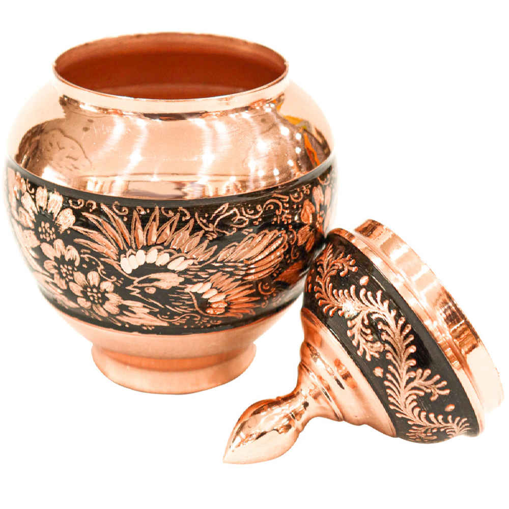 وعاء سكر إيراني نحاسي محفور مصنوع يدويًا – ألماس