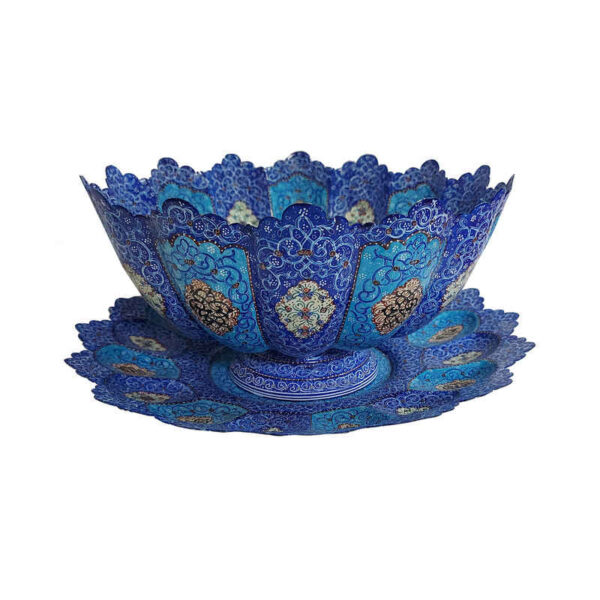 وعاء وصحن زخرفي مرسوم يدويًا بالميناكاري الإيراني بالإيميل آسمان