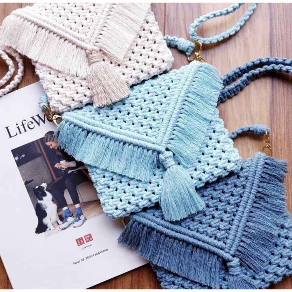 حقيبة كتف ماكرامية فاخرة مصنوعة يدويًا