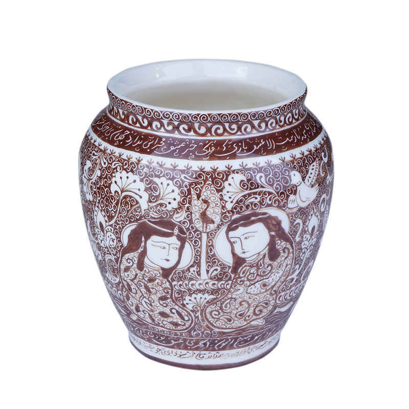 إناء فخاري إيراني زخرفي بنقش فني مرسوم يدويًا – خاتون