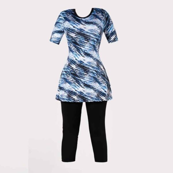 بدلة سباحة نسائية من قطعتين بأكمام قصيرة - حامي الشمس