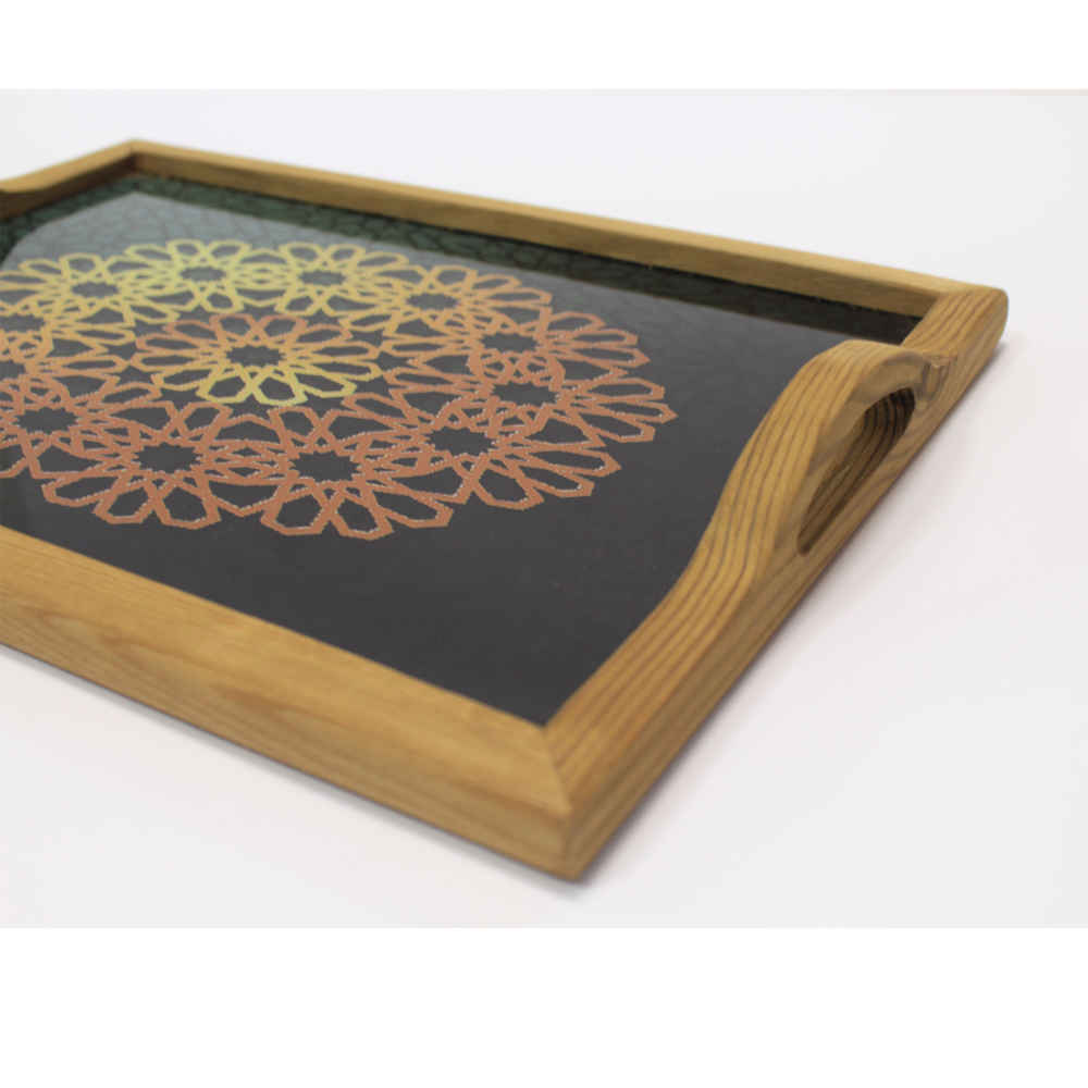 صينية تقديم خشبية فارسية – ماندالا | مثالية للشاي، القهوة والمزيد
