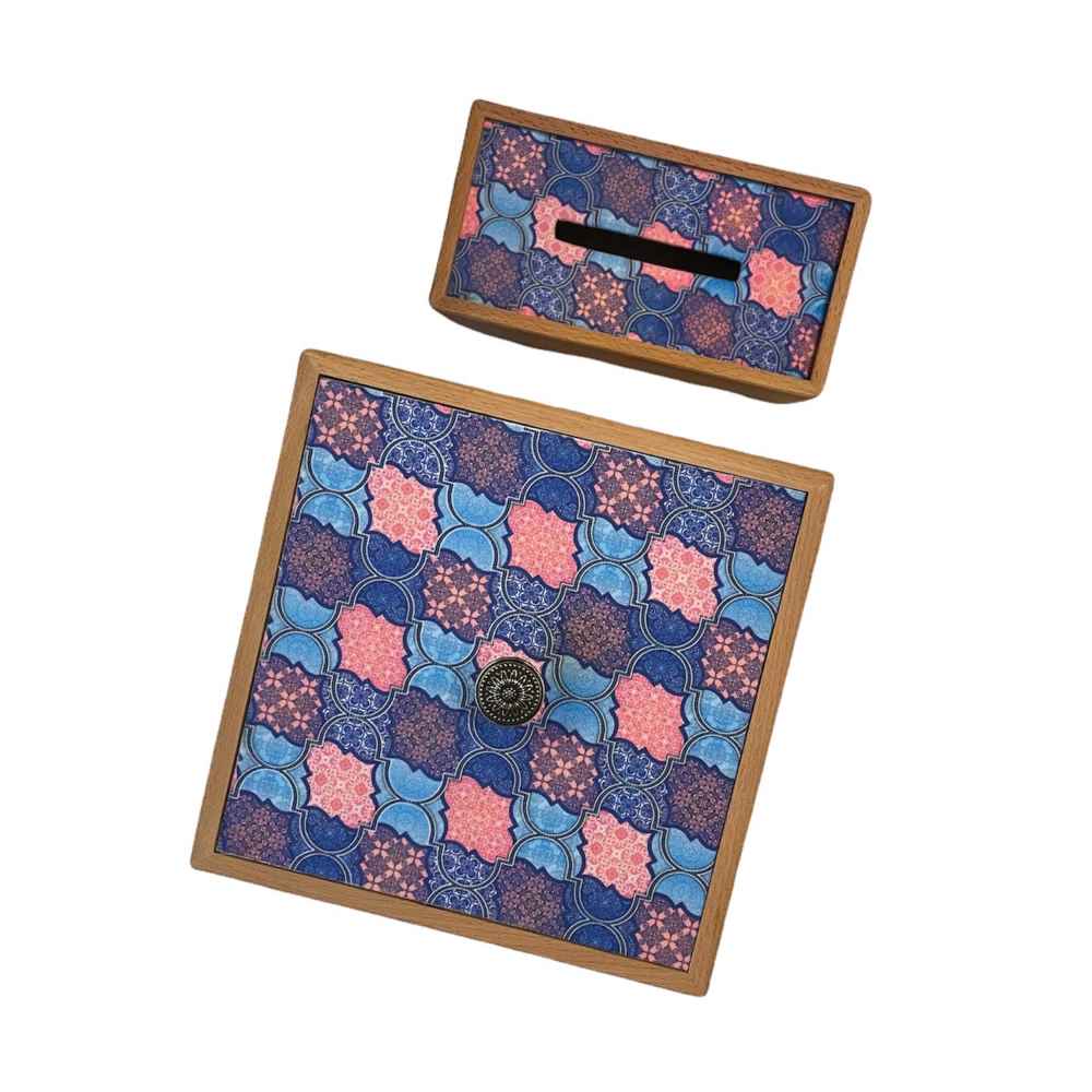 مجموعة سلة مهملات وصندوق مناديل خشبي إيراني – نينا