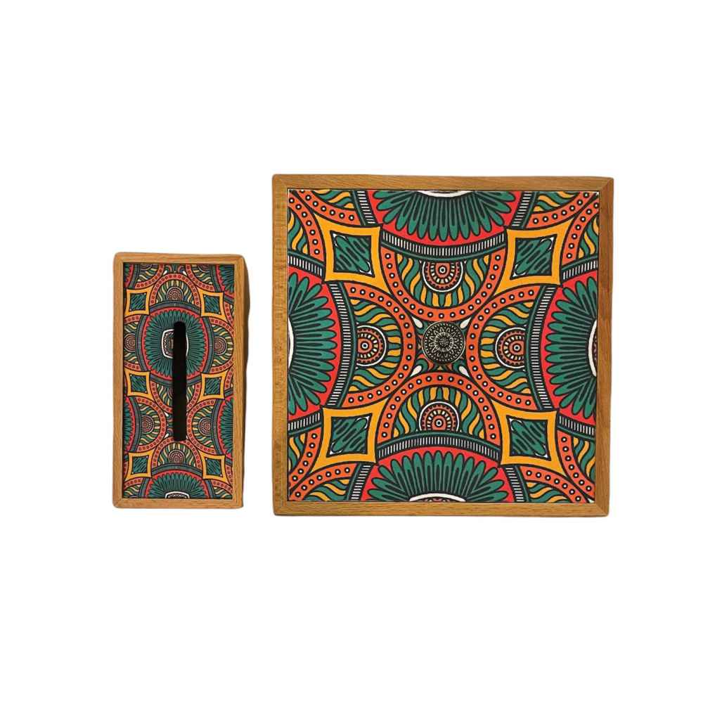 مجموعة سلة مهملات وصندوق مناديل خشبي إيراني – صناعي