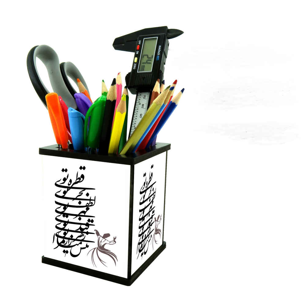 حامل أقلام خشبي مستوحى من الخط مع نقوش إيرانية للمكتب