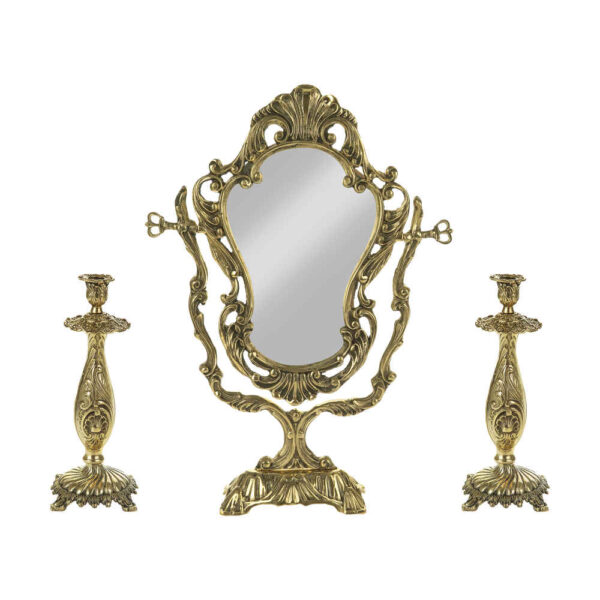 مجموعة إطار مرآة وشمعدانات نحاسية إيرانية – تصميم النجم