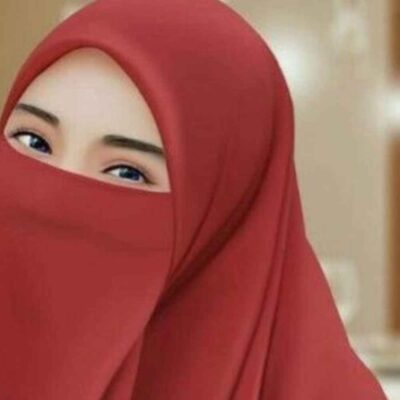 شال إسلامي مربع بلون أحمر طوبي ونقاب مجموعة للنساء