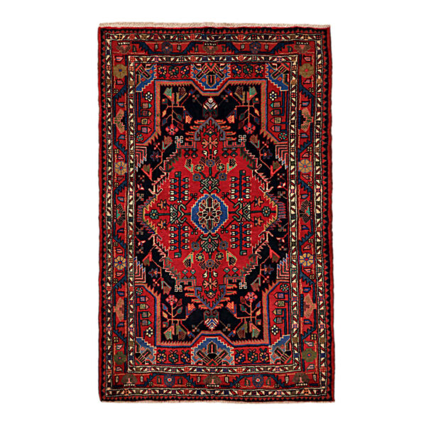 سجادة إيرانية من الصوف معقودة يدويًا بتصميم ميدالية وتصميم حديقة بلون أسود