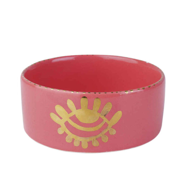 وعاء فخاري وردي يدوي الصنع بنموذج عين