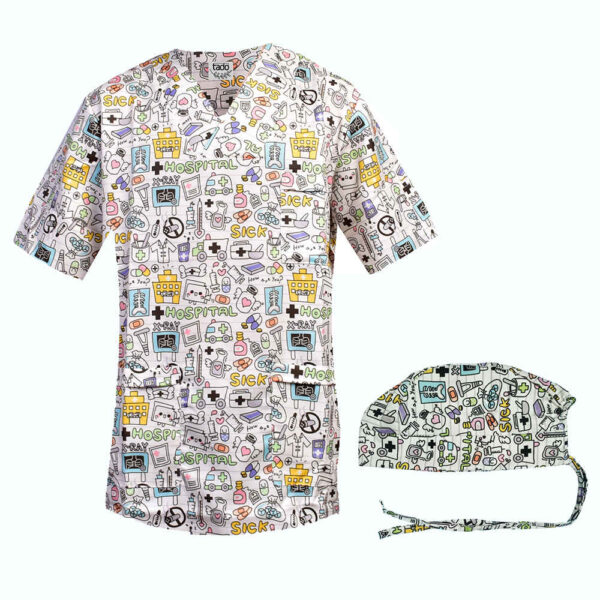 طقم بلوزة طبية رجالية للمستشفى وقبعة – احترافي ومتينة