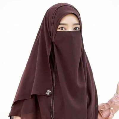 شال إسلامي مربع بلون بني ونقاب مجموعة للنساء