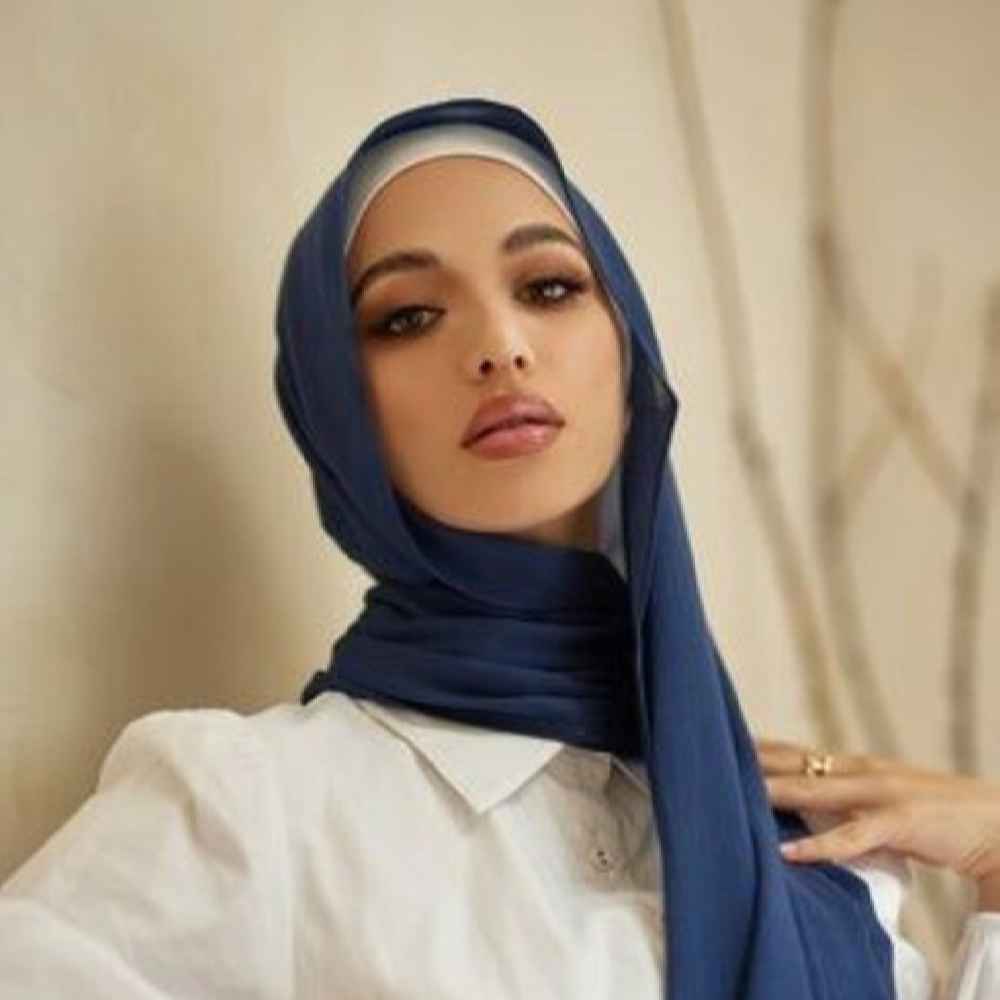 حجاب شيفون أزرق كحلي شيلة للنساء المسلمات