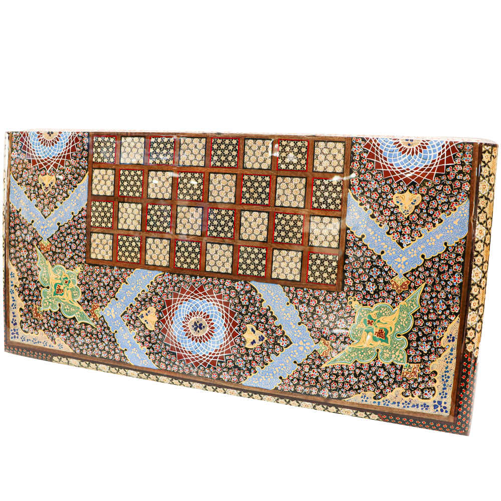 لوحة شطرنج إيرانية مرصعة بالخشب موديل تقليدي