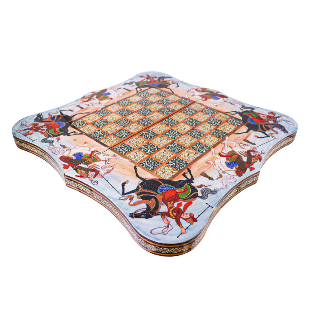 لوحة شطرنج إيرانية مرصعة بالخشب موديل شوغن