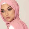 حجاب شيفون وردي شيلة للنساء المسلمات