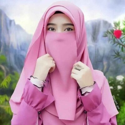 شال إسلامي مربع بلون وردي ونقاب نصف مجموعة للنساء