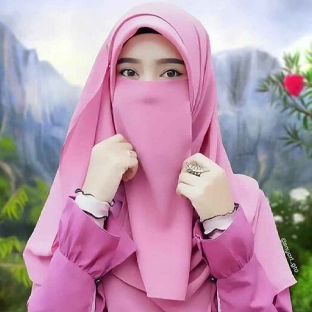 شال إسلامي مربع بلون وردي ونقاب نصف مجموعة للنساء