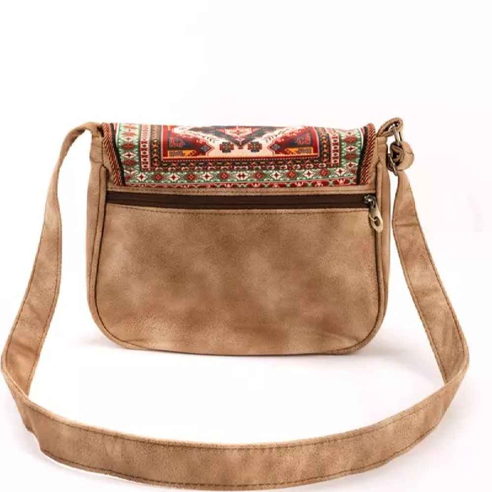 حقيبة كتف عبر الجسم بوهيمية بنمط هندسي مستوحى من إيران