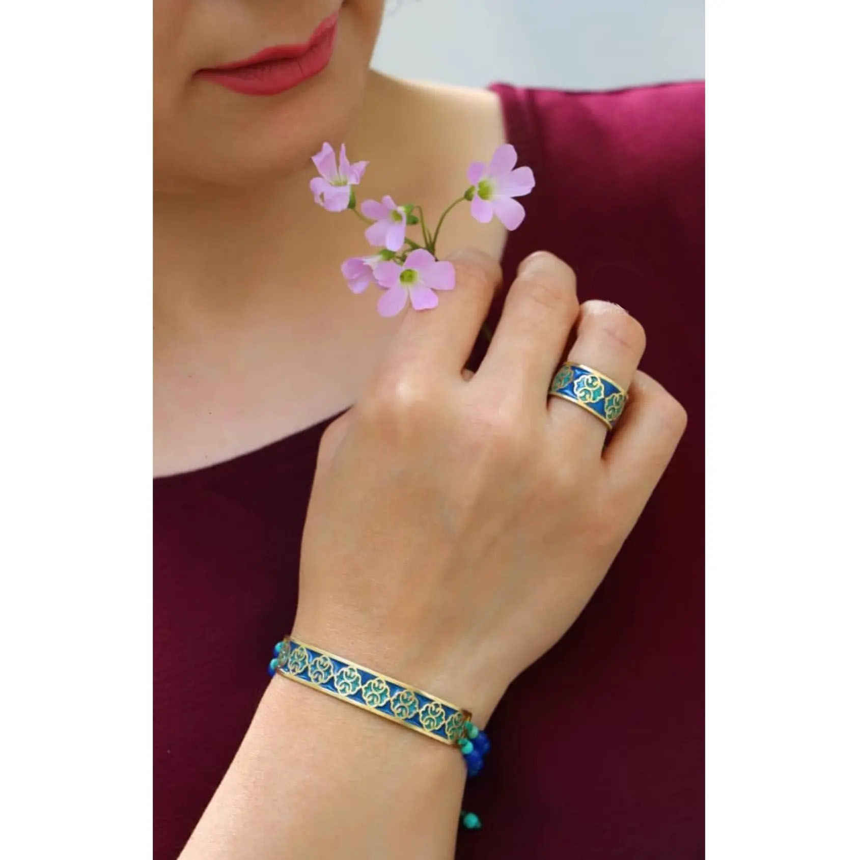 مجموعة سوار وخاتم نحاسي إيراني موديل إسلامي