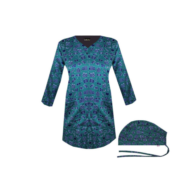 بلوزة طبية نسائية زرقاء ذات ياقة على شكل V – كلاسيكية ومريحة