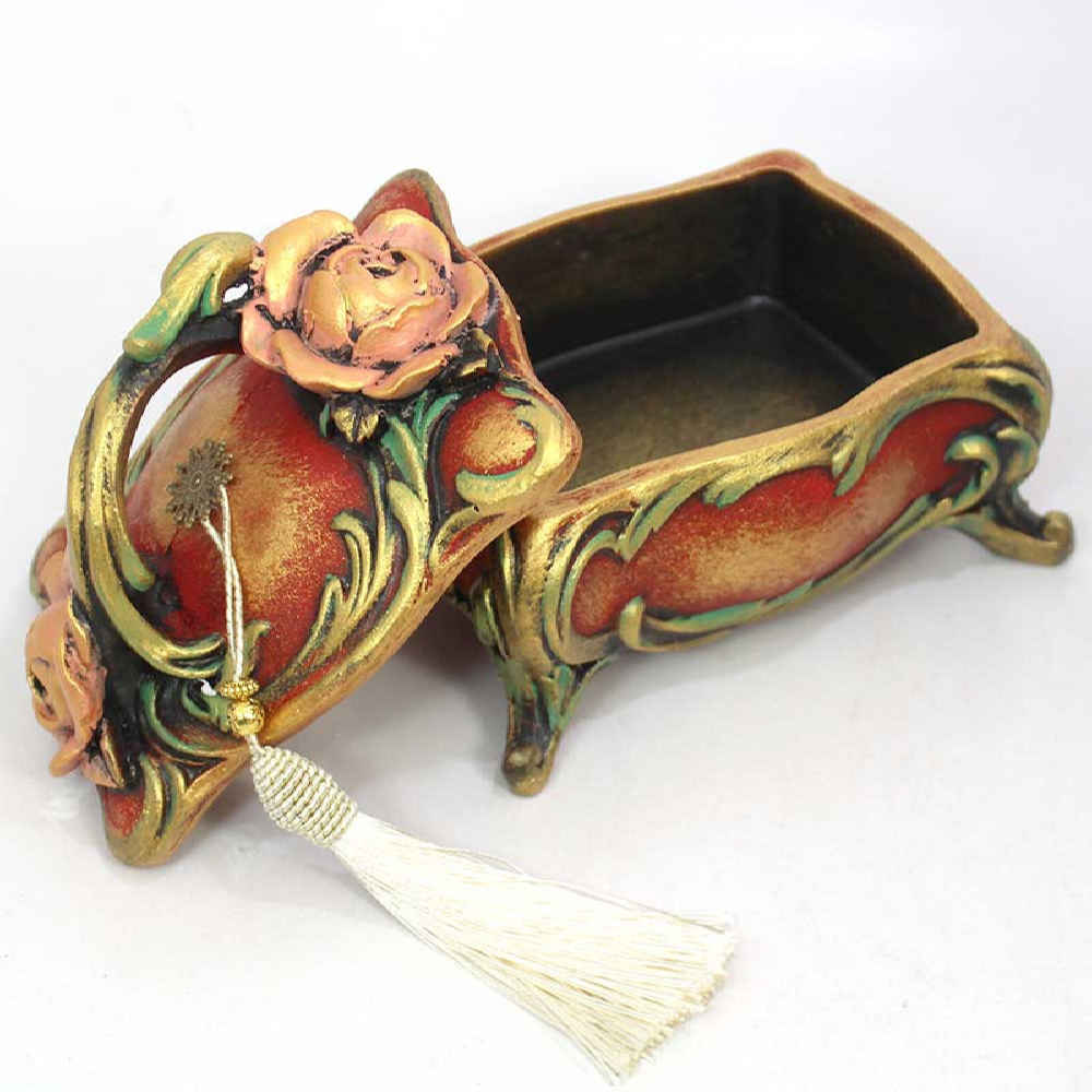 صندوق مجوهرات من البوليستر مصنوع يدويًا بأسلوب عتيق