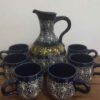 مجموعة إبريق وأكواب خزف إيراني مصنوعة يدويًا - المجد الفني