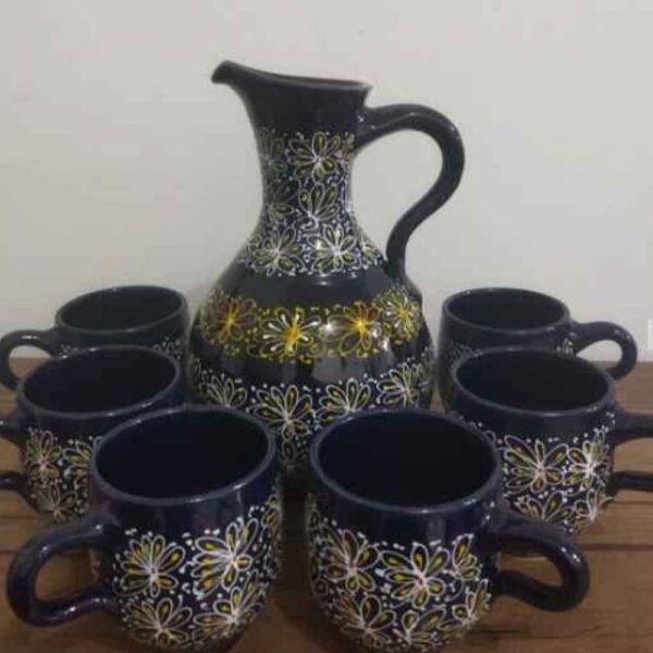 مجموعة إبريق وأكواب خزف إيراني مصنوعة يدويًا - المجد الفني