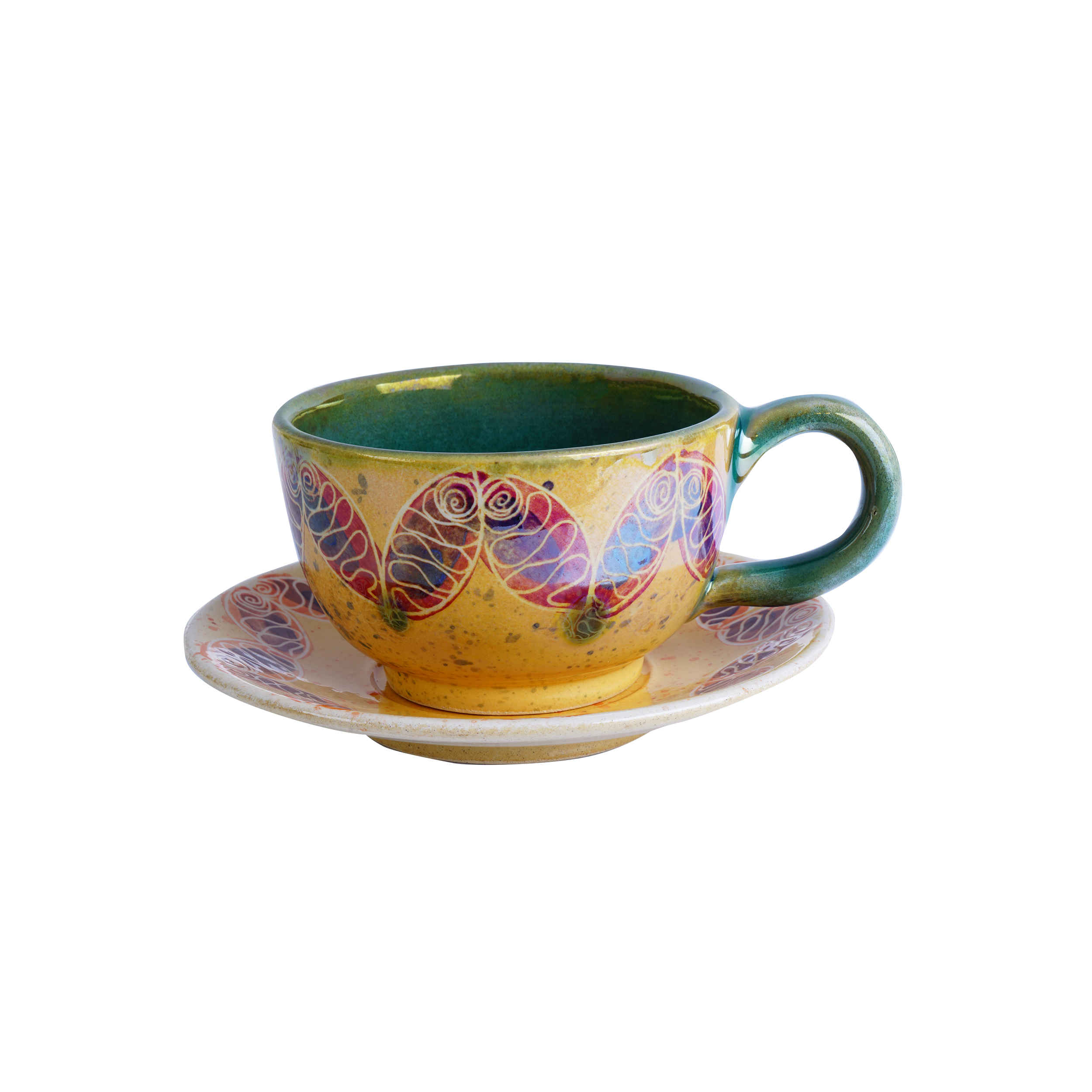 طقم من فنجان شاي سيراميك إيراني مع صحن ريان