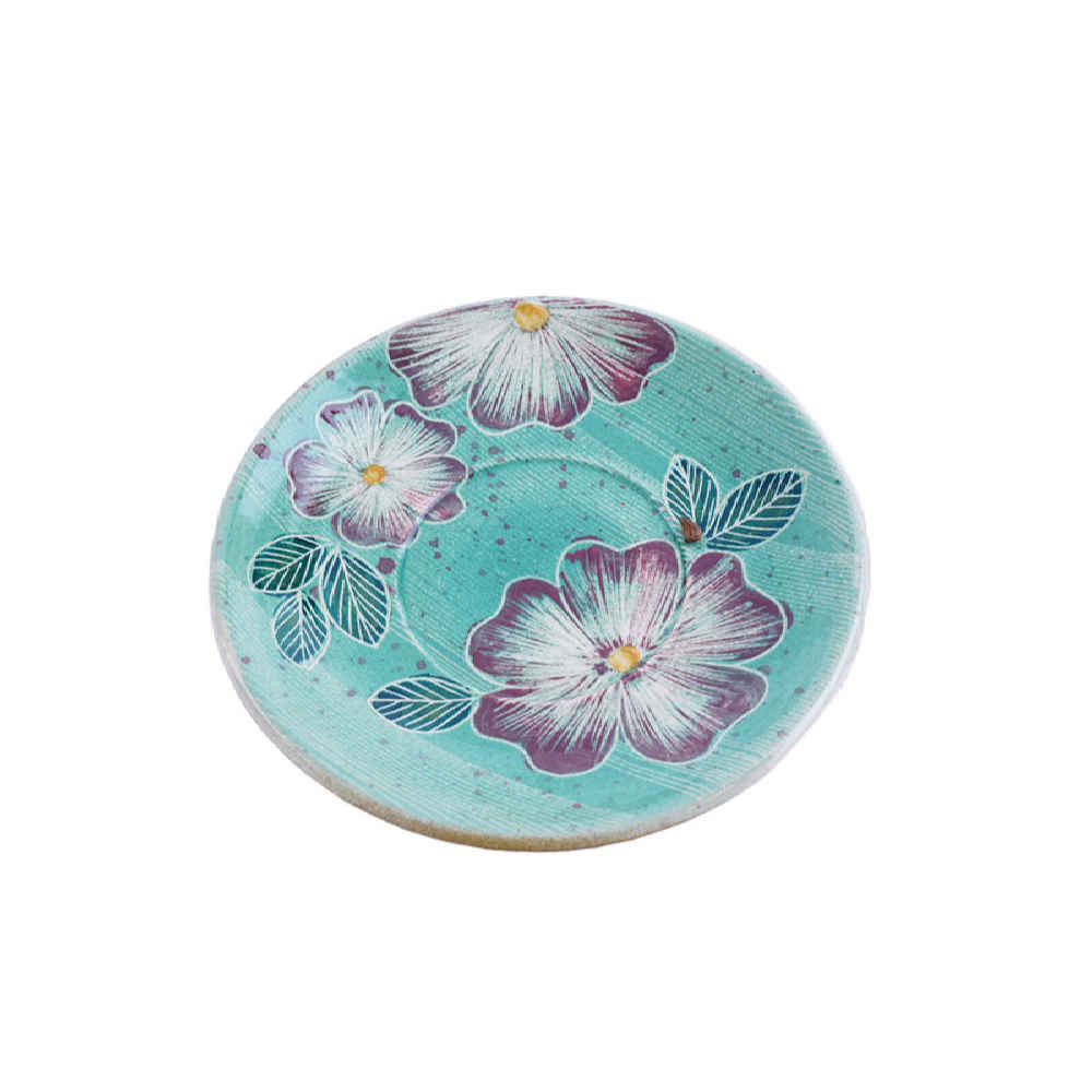 طقم من فنجان شاي سيراميك إيراني مع صحن أخضر