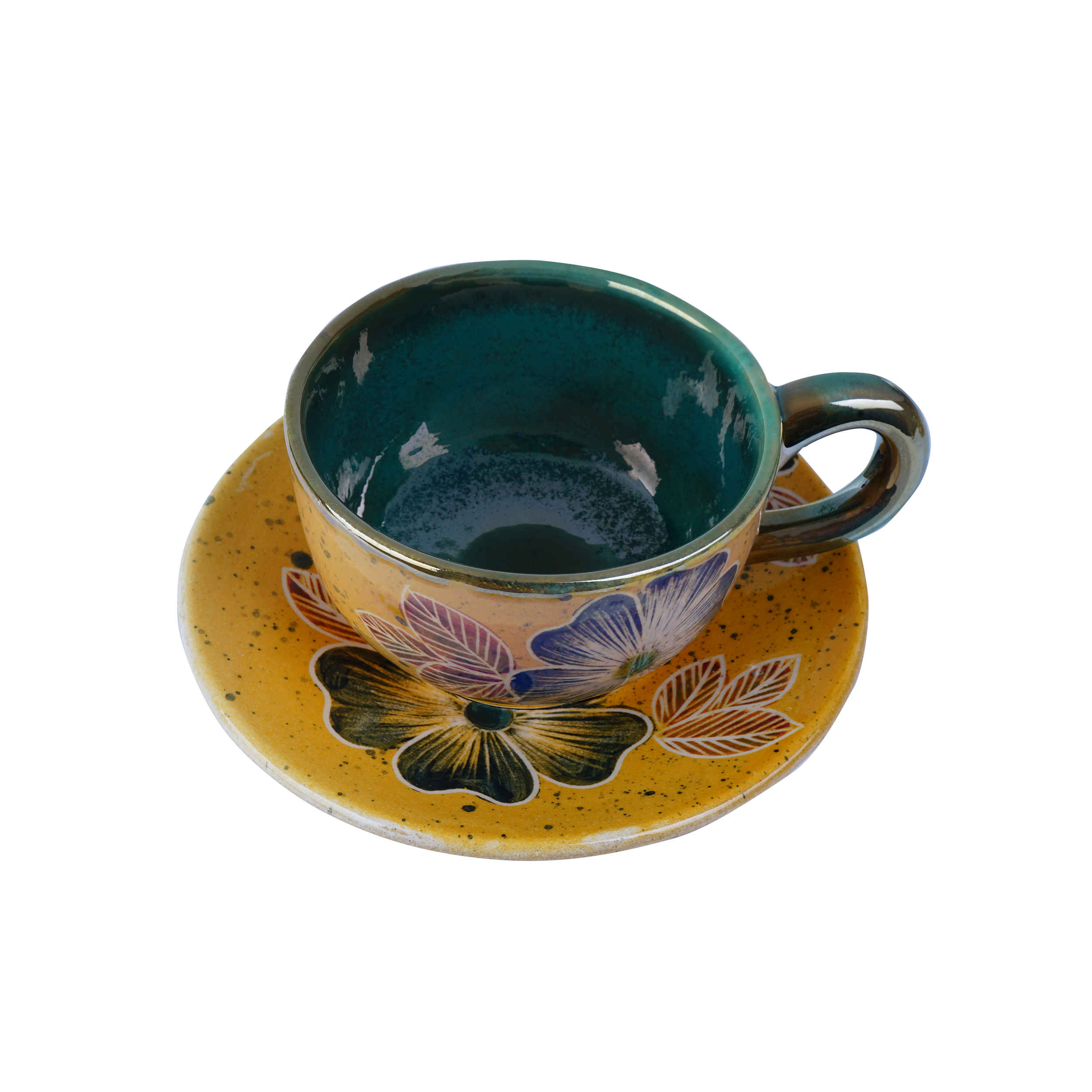 طقم من فنجان شاي سيراميك إيراني مع صحن أدرينا